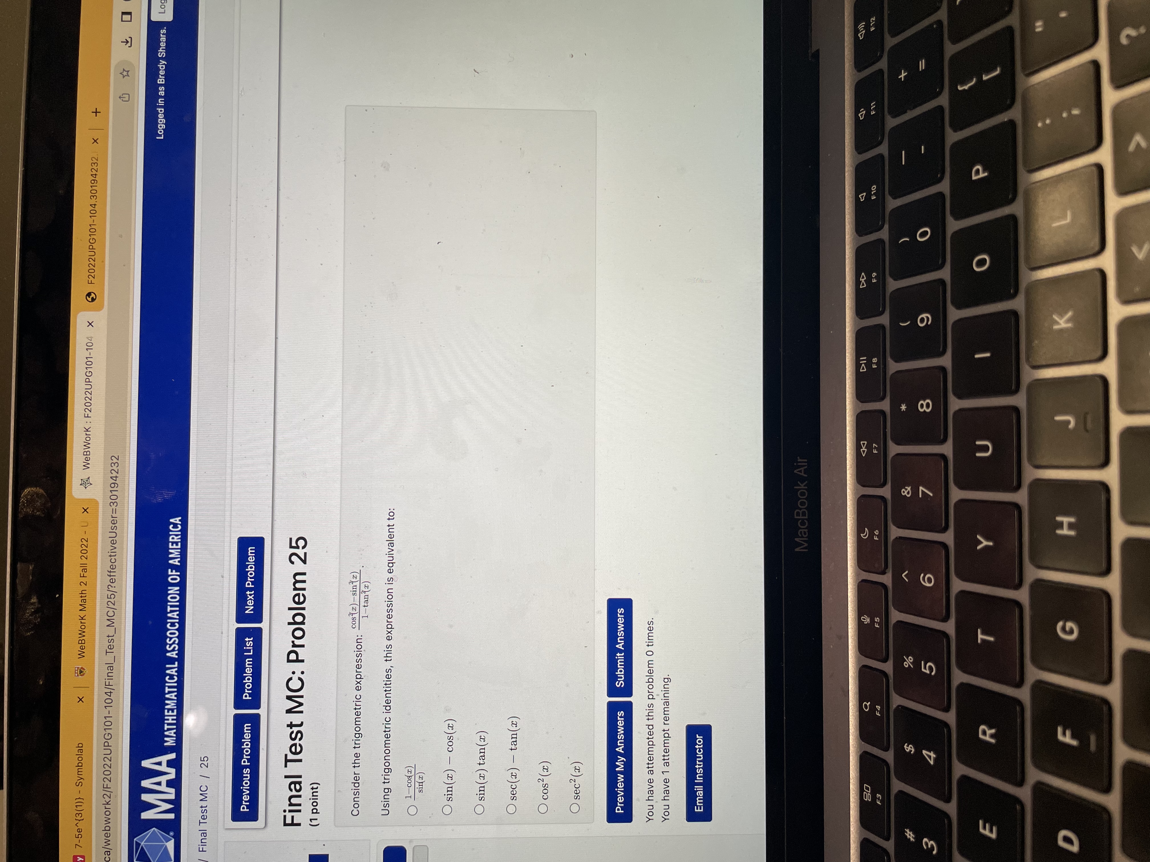 y 7-5e~{3(1)) - Symbolab X WeBWork Math 2 Fall