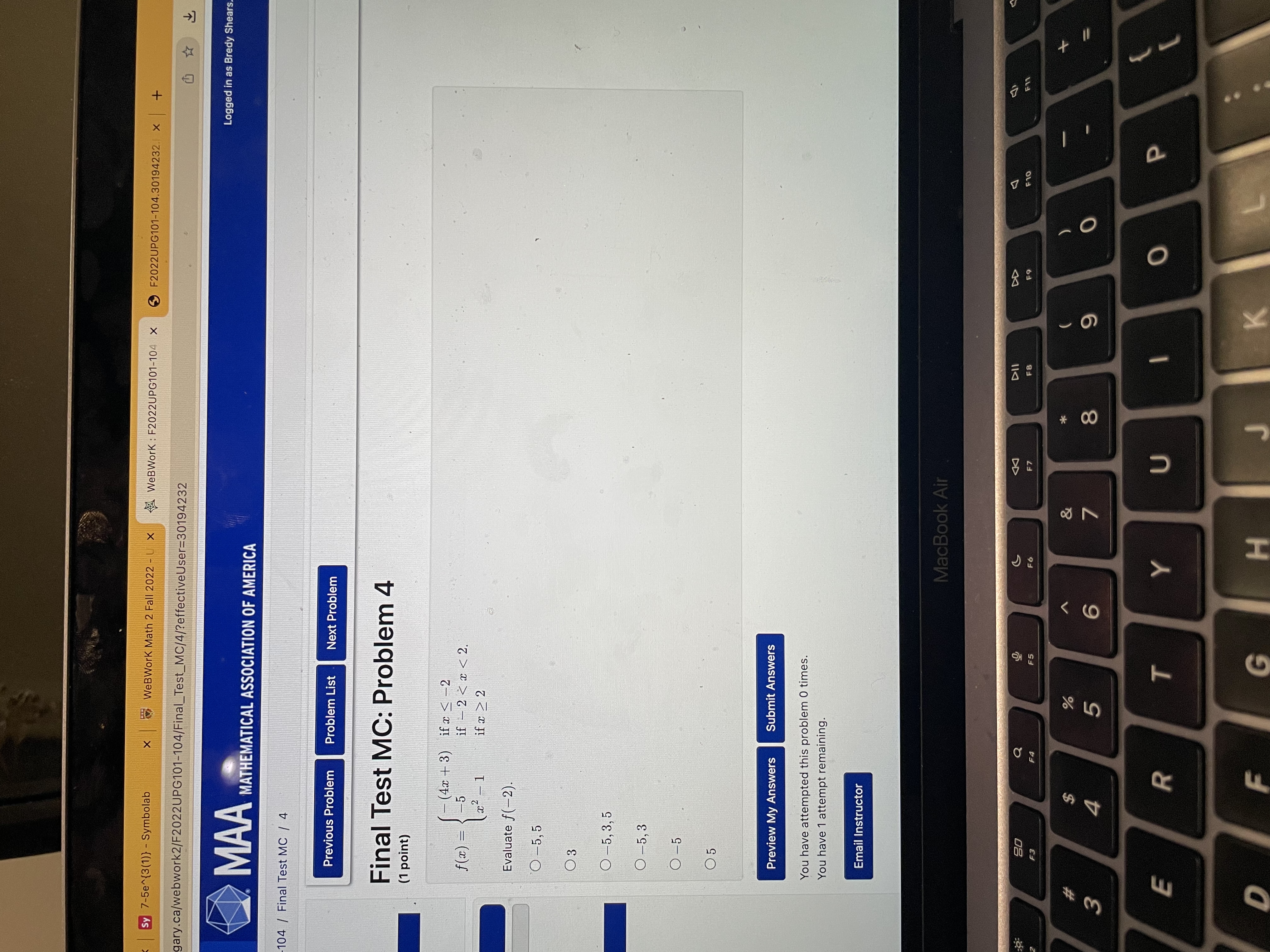 y 7-5e~{3(1)) - Symbolab X WeBWork Math 2 Fall