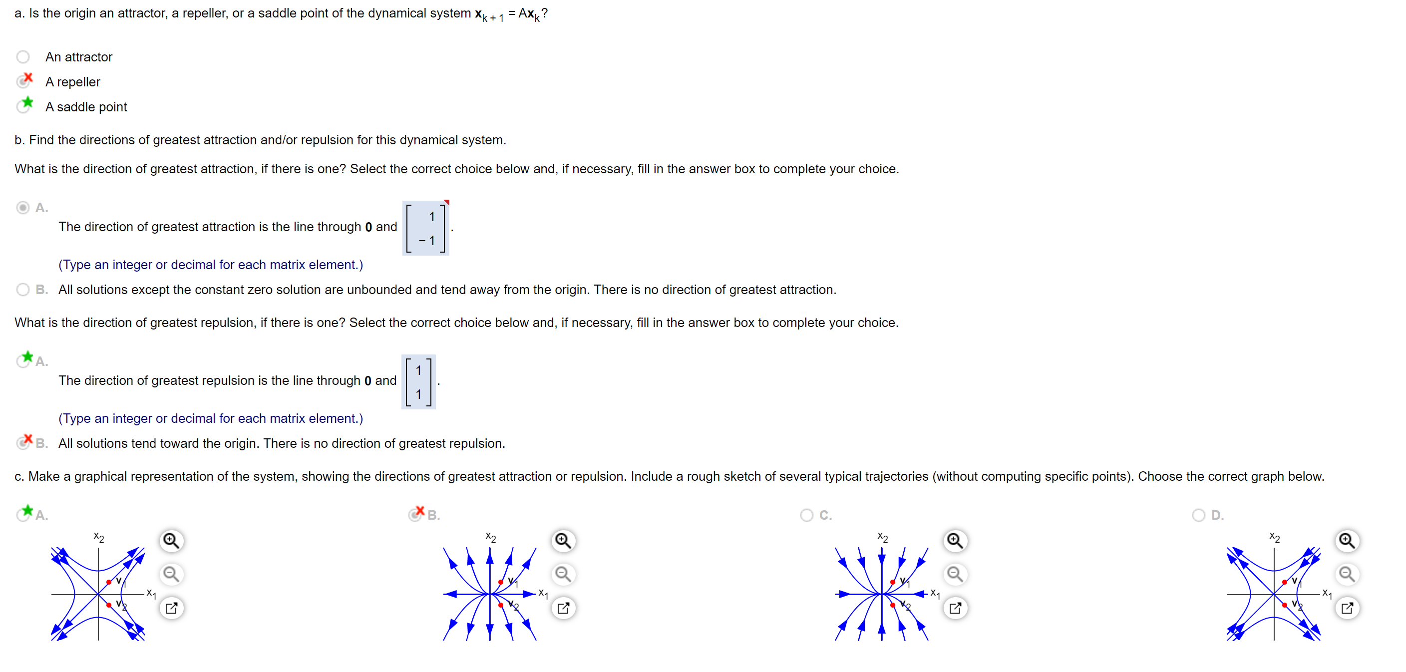 \fa. Is the origin an attractor, a repeller, or a