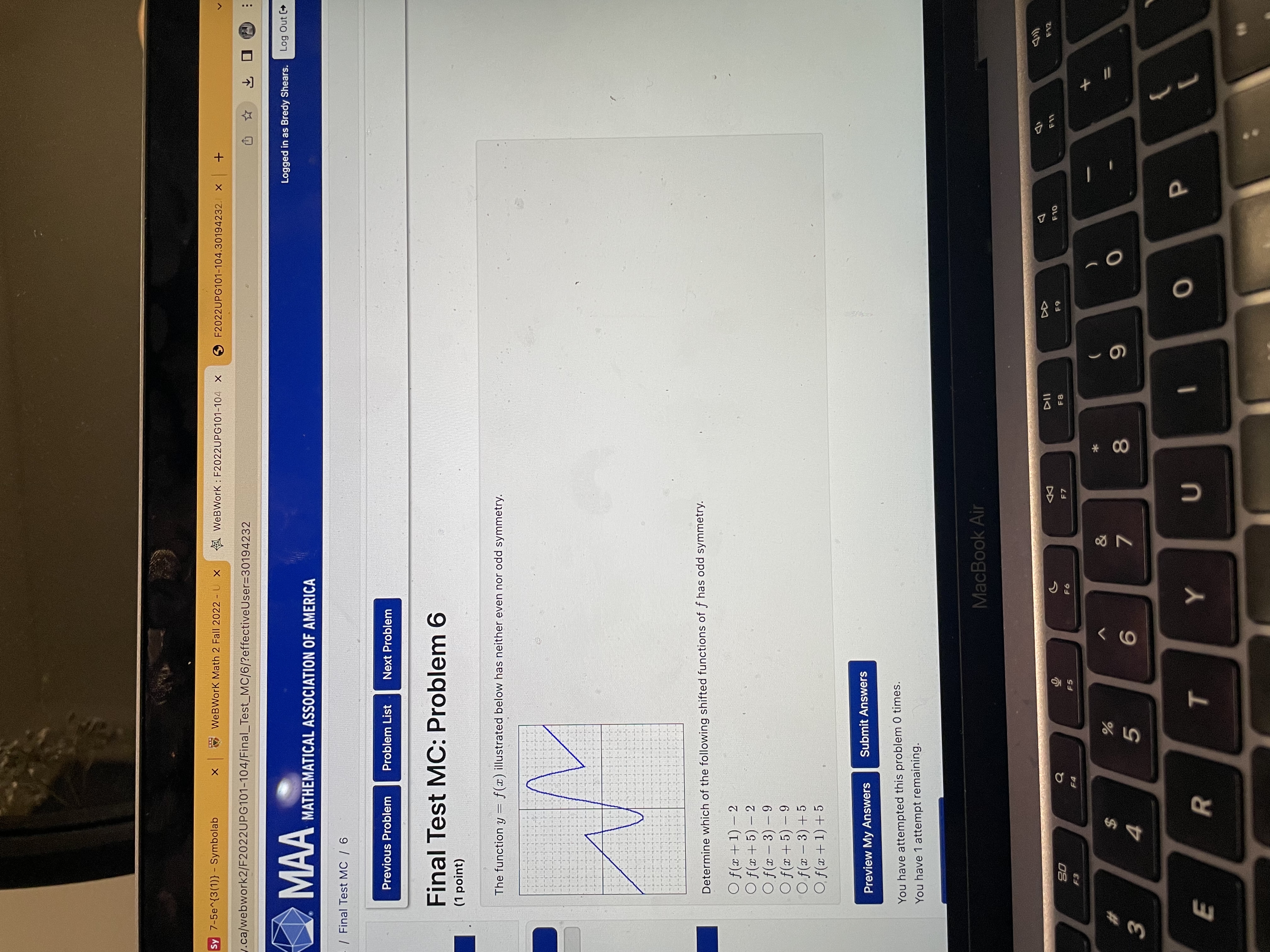 y 7-5e~{3(1)) - Symbolab X WeBWork Math 2 Fall