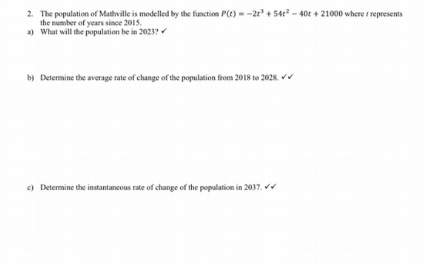 2. The population of Mathville is modelled by the