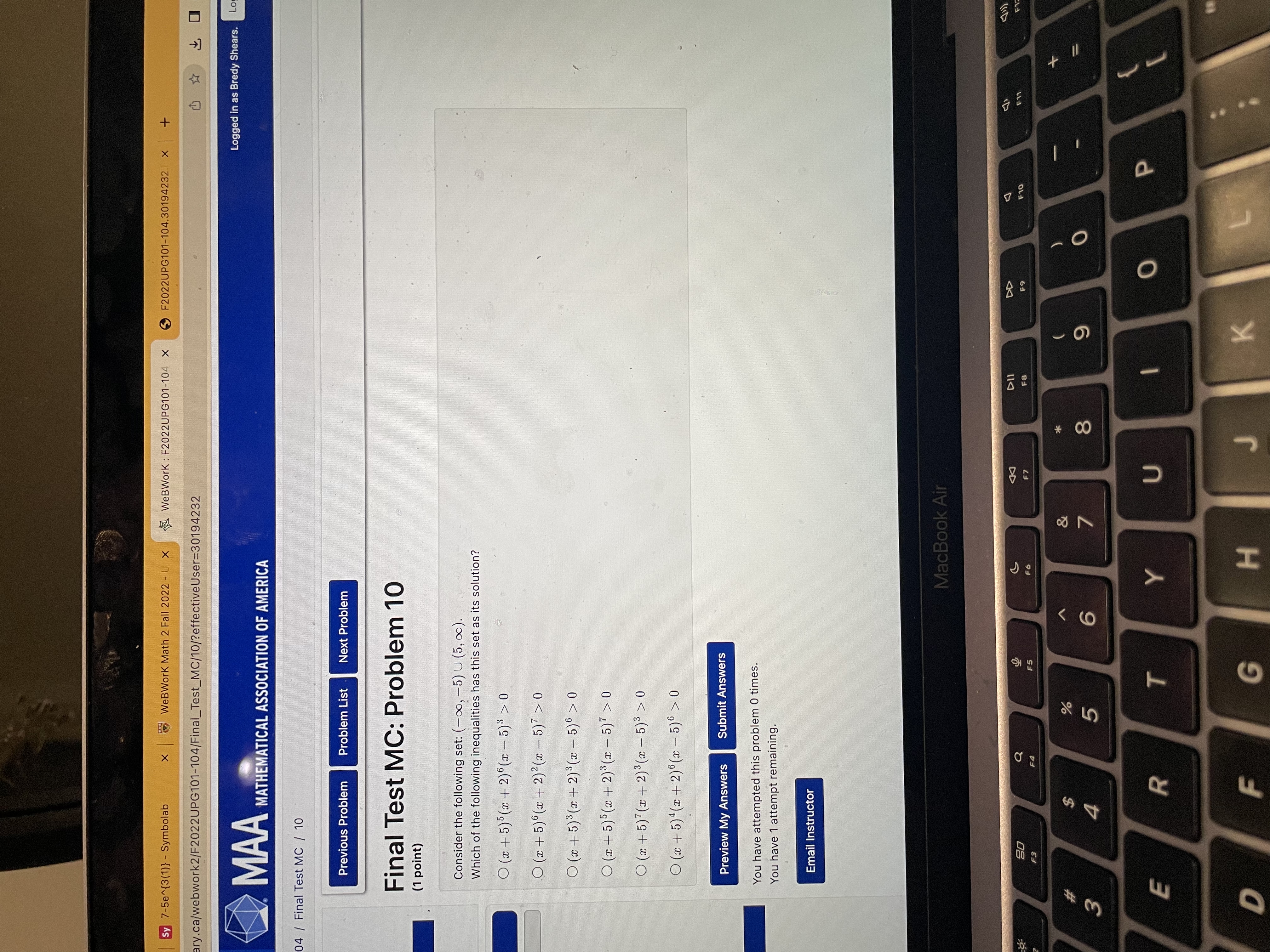 y 7-5e~{3(1)) - Symbolab X WeBWork Math 2 Fall