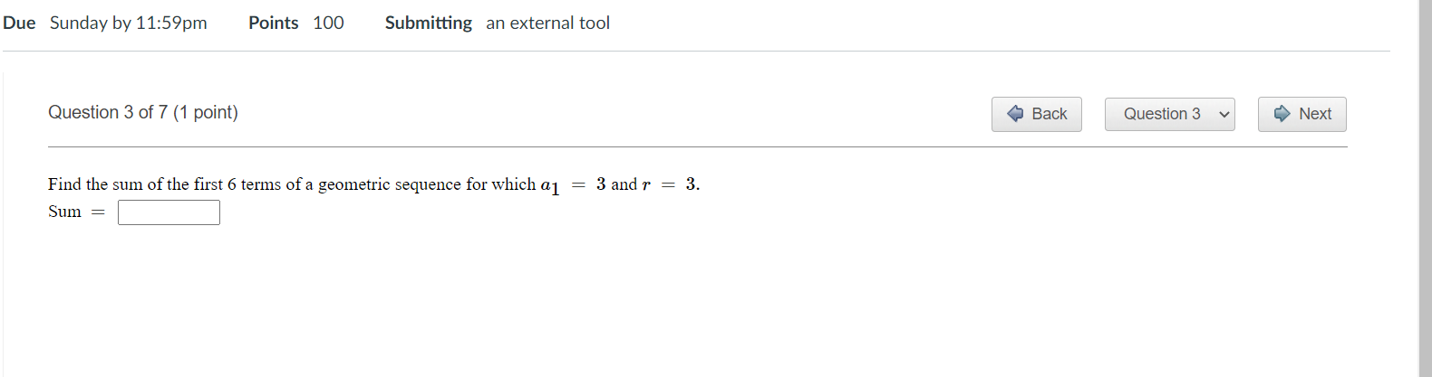 Question1of7(1point) Back What is the 7th term of