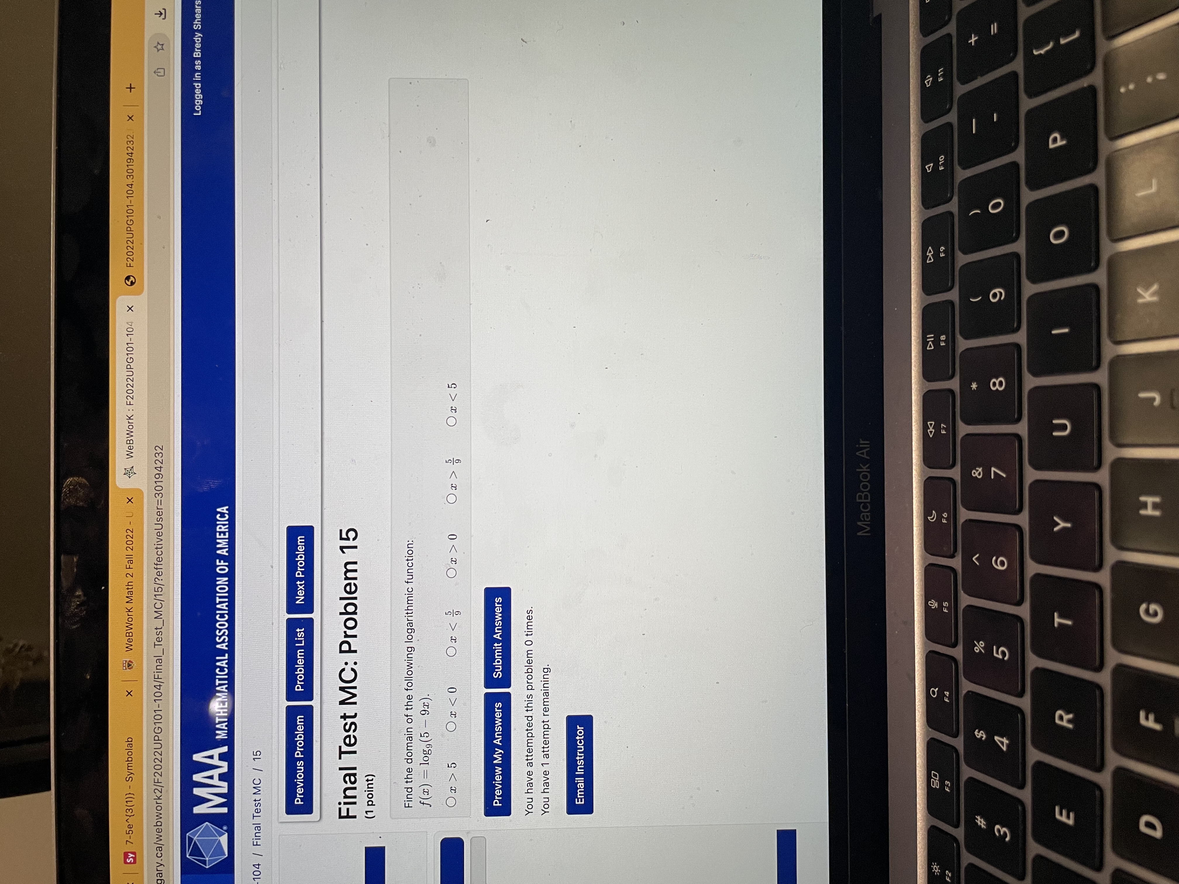 y 7-5e~{3(1)) - Symbolab X WeBWork Math 2 Fall