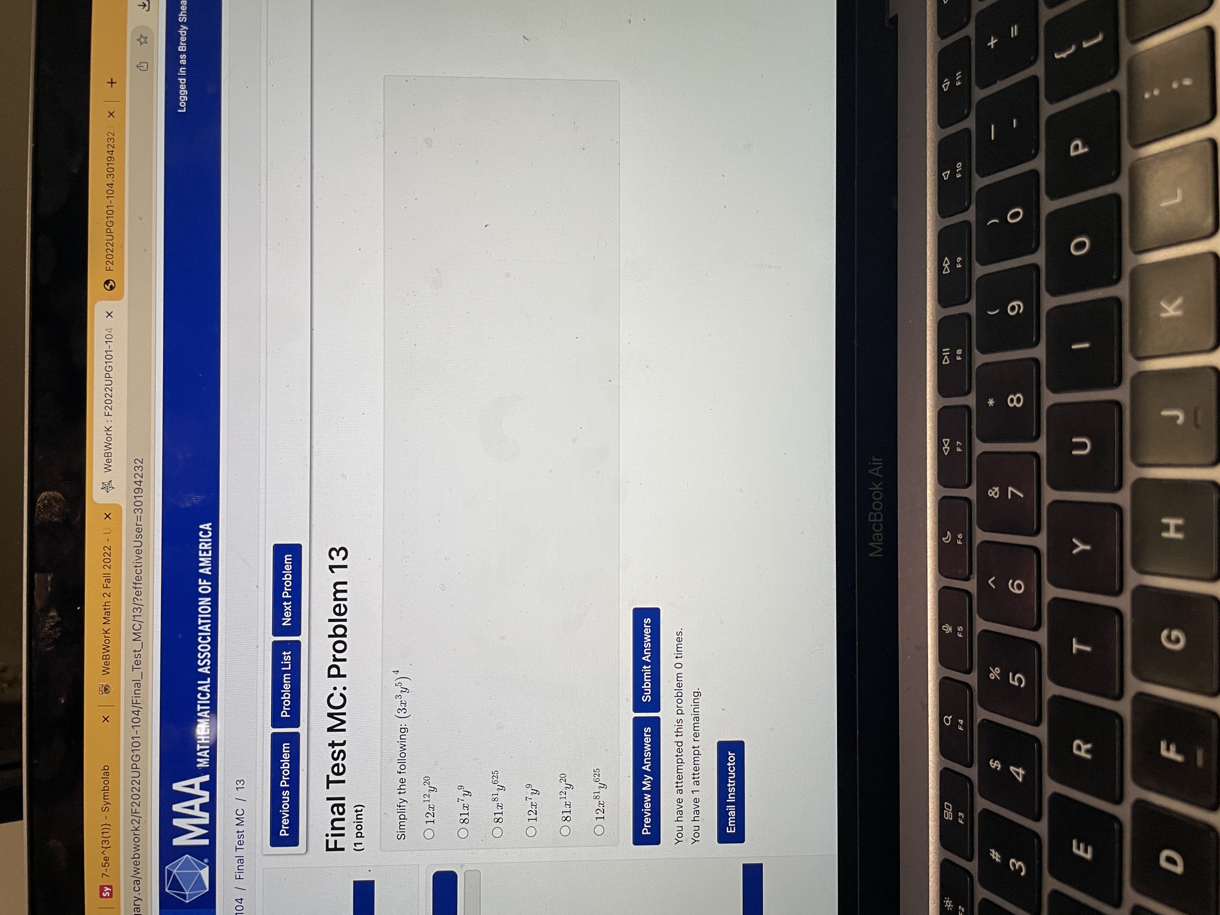 y 7-5e~{3(1)) - Symbolab X WeBWork Math 2 Fall