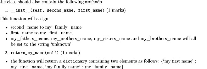 the class should also contain the following