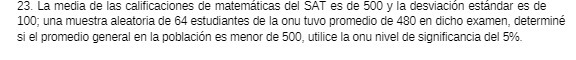 23. La media de las calificaciones de matematicas