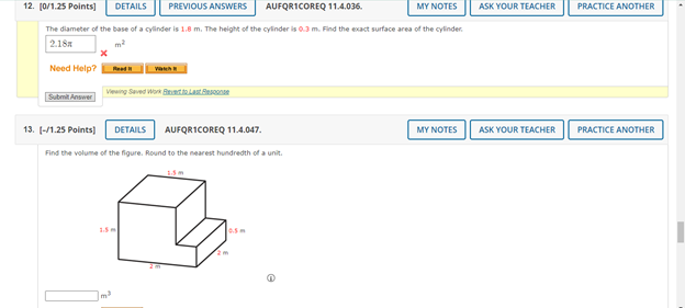 12. [0/1.25 Points] DETAILS PREVIOUS ANSWERS