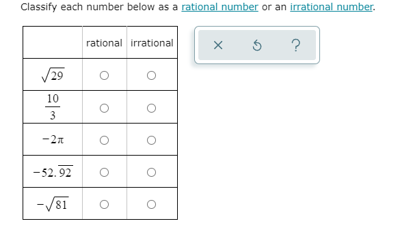 Classify.r each number below as a rational number