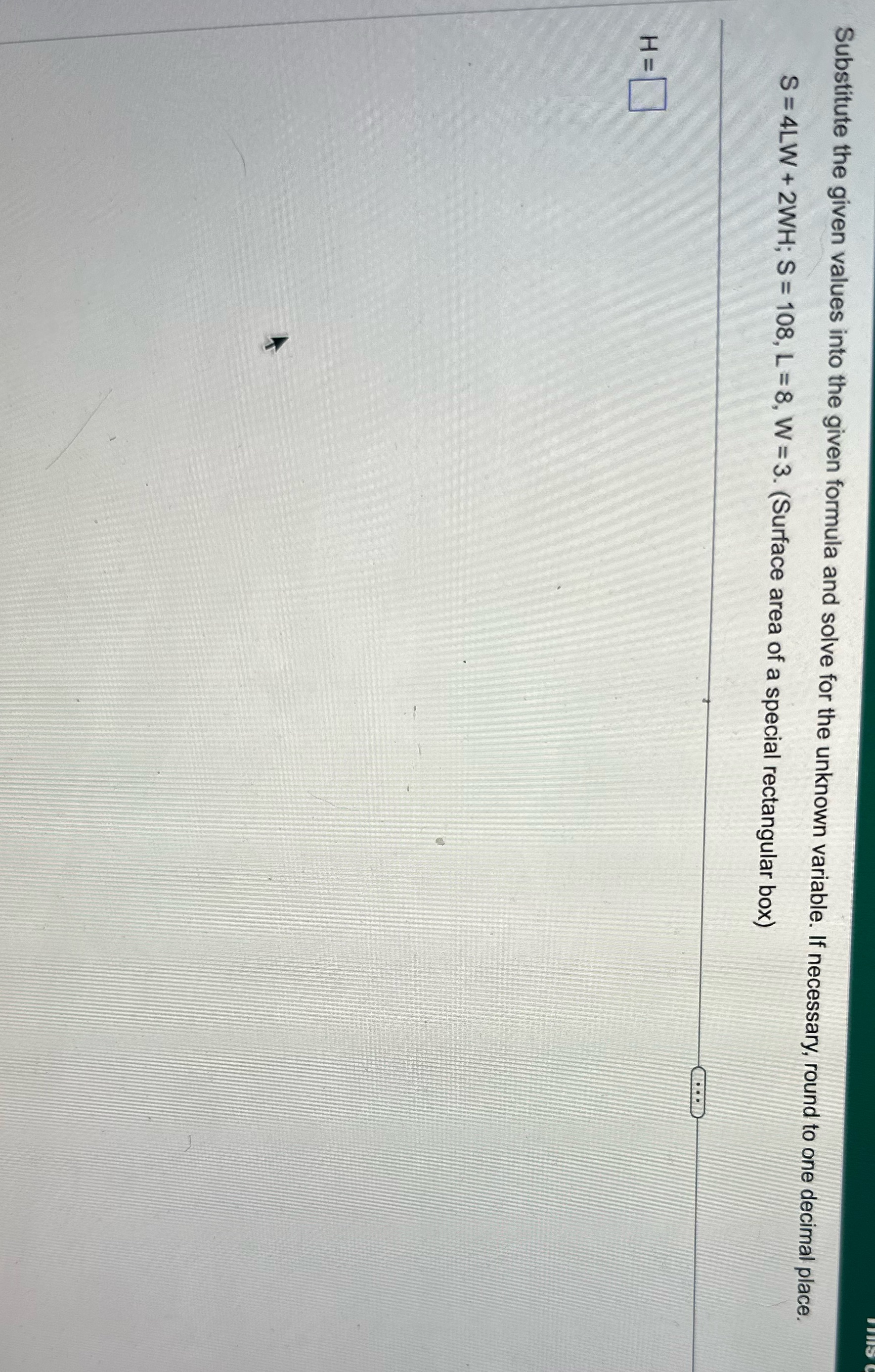 Substitute the given values into the given