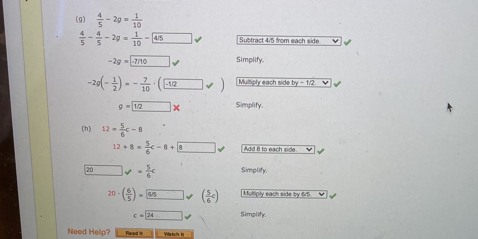 29 = 1 (g) UI D 10 4 1 UI A - 29 = 4/5 Subtract