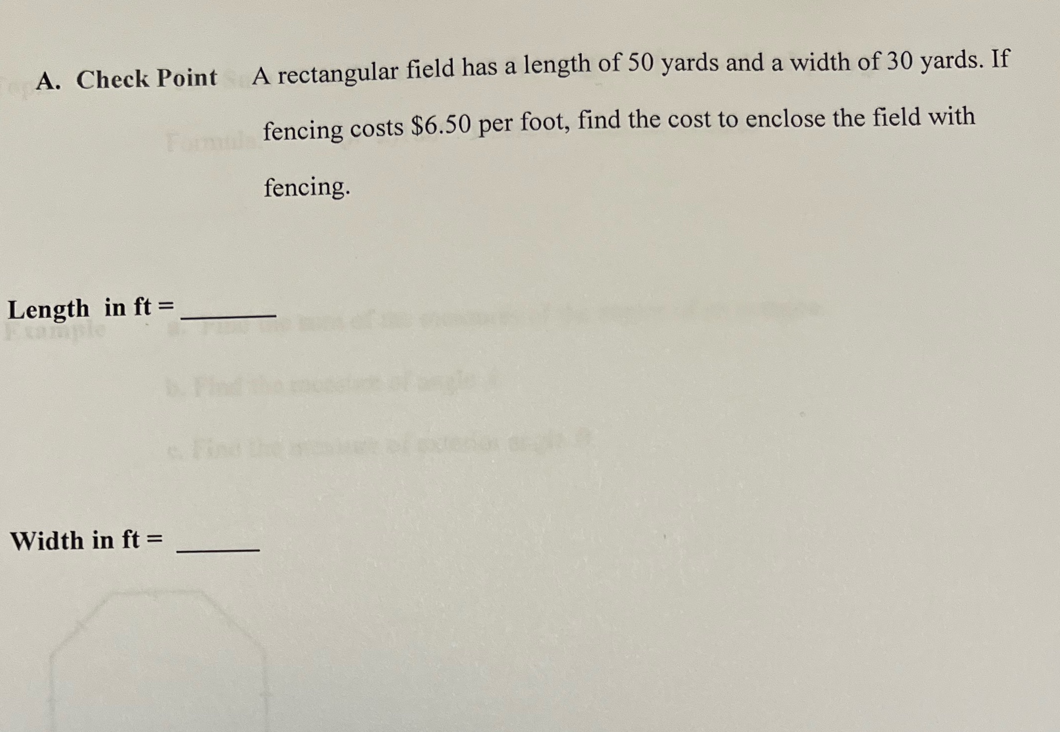 A. Check Point A rectangular field has a length