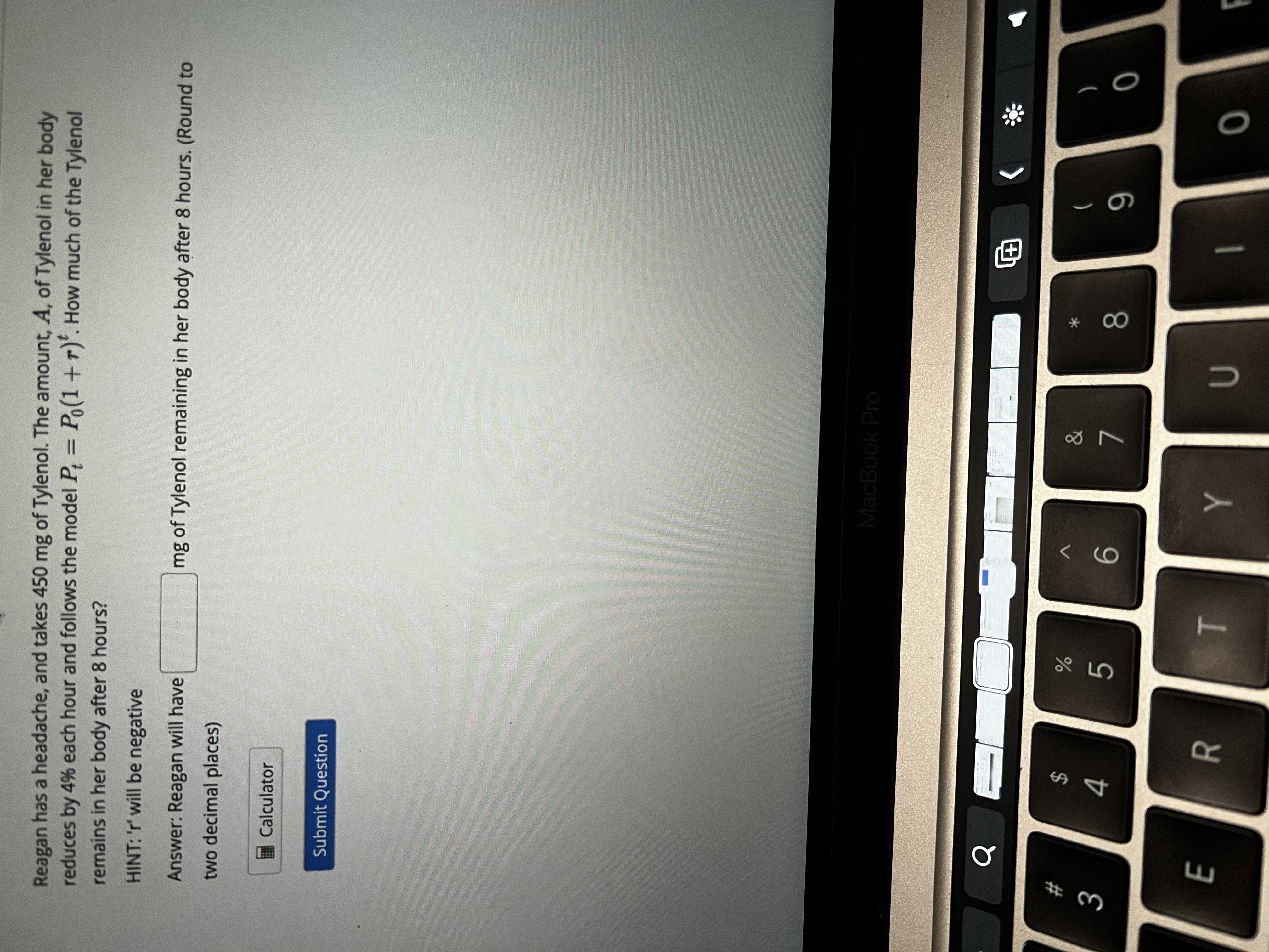 O O V O * mg of Tylenol remaining in her body