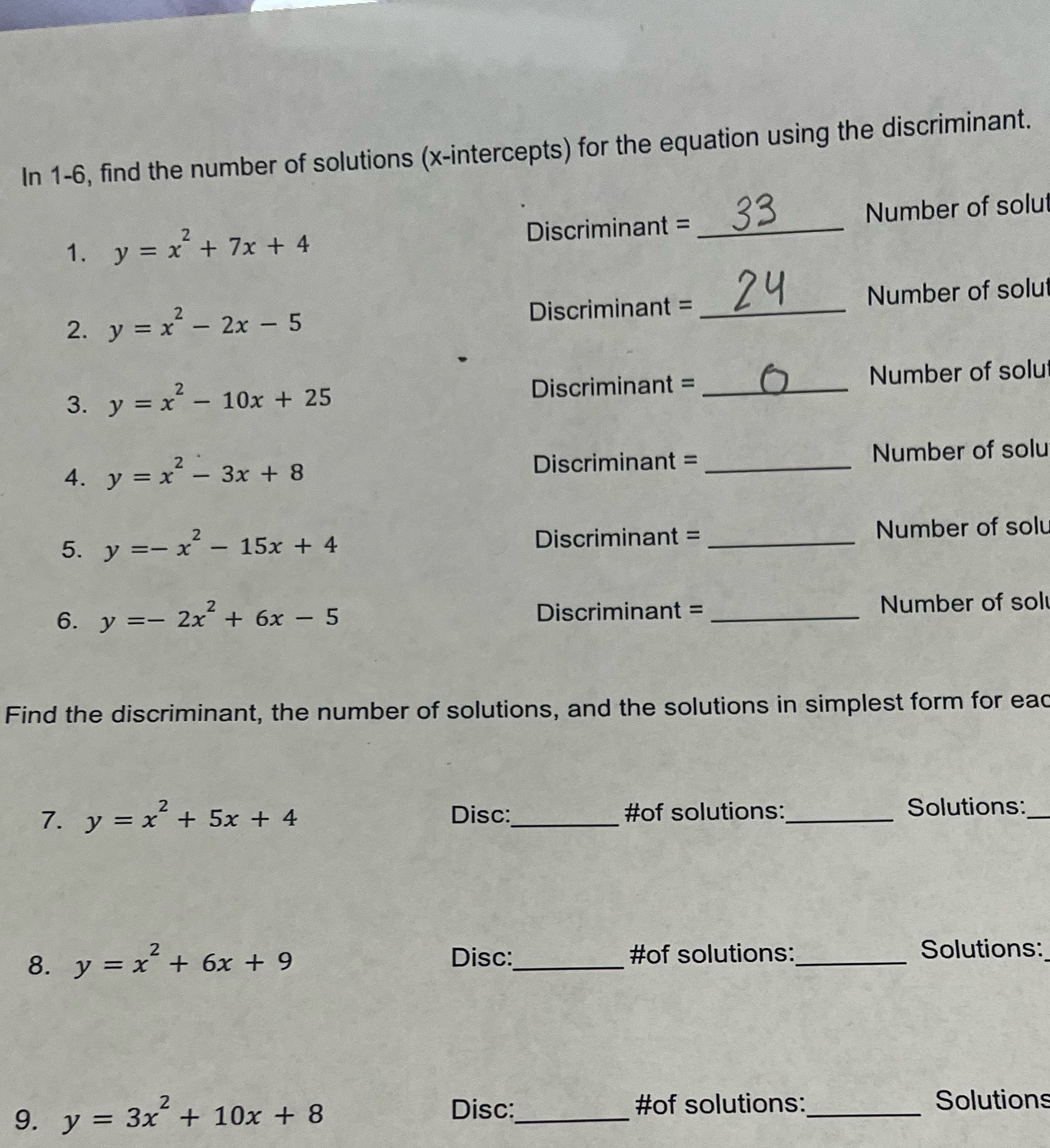 In 1-6, find the number of solutions