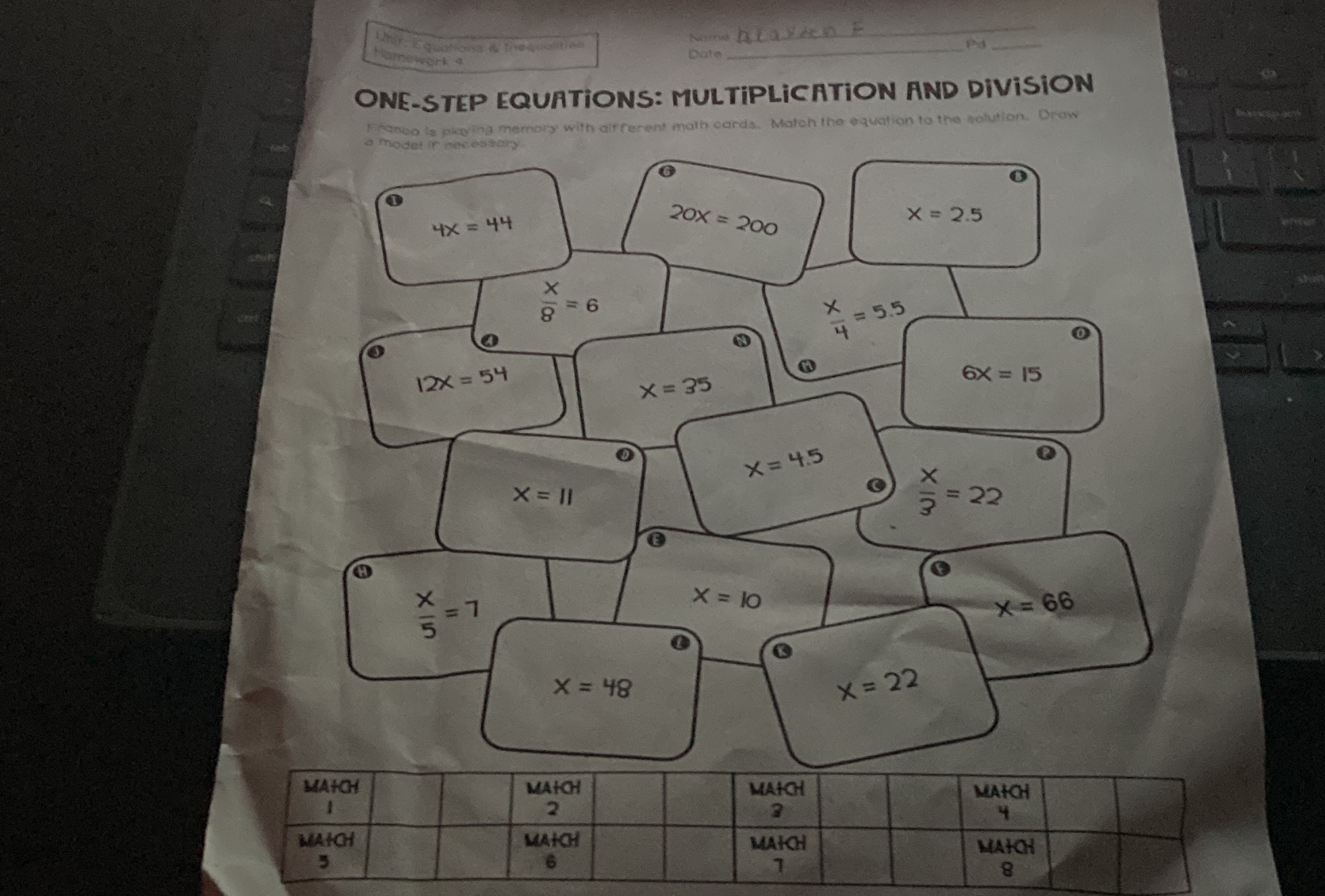 Nome Alaska Date ONE-STEP EQUATIONS:
