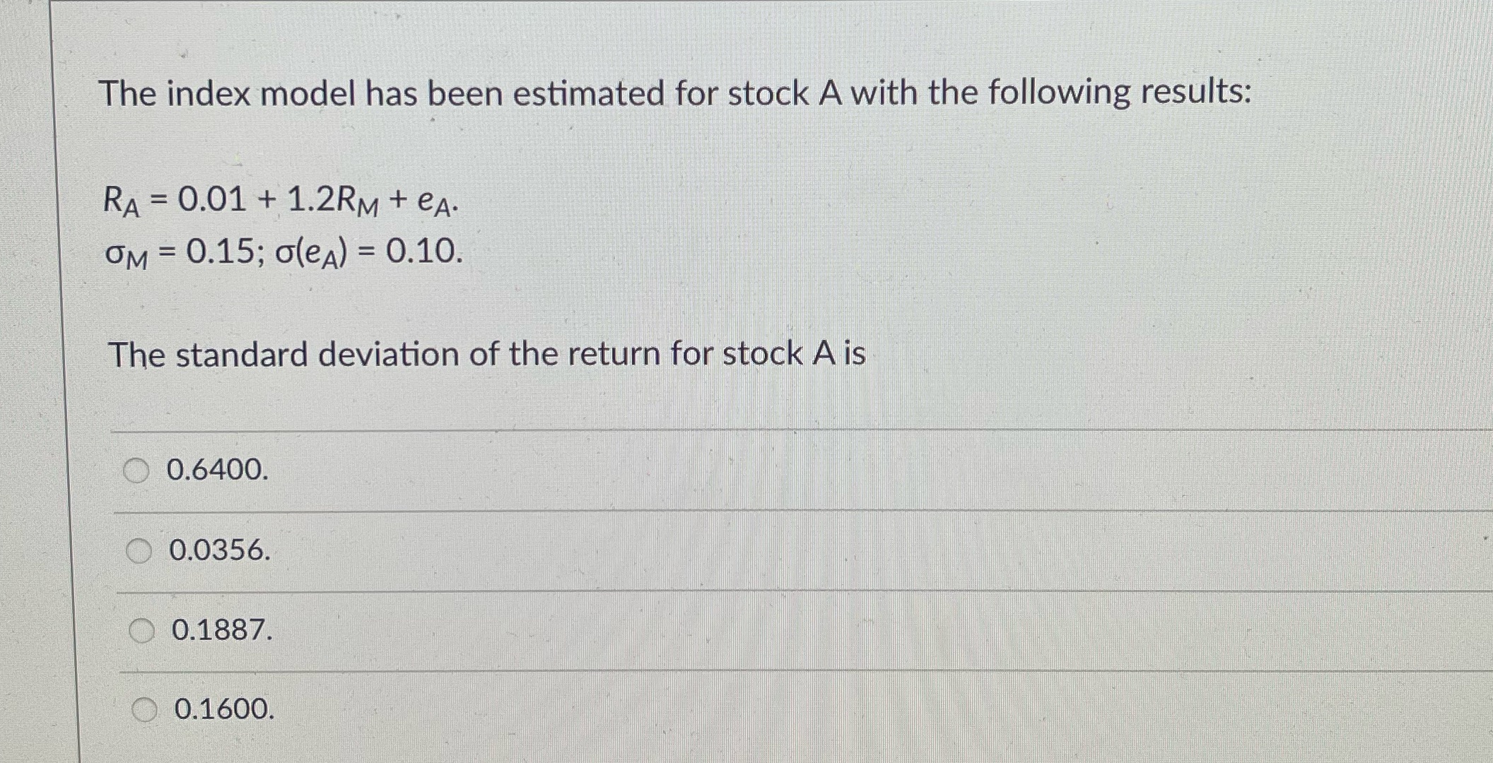 The index model has been estimated for stock A