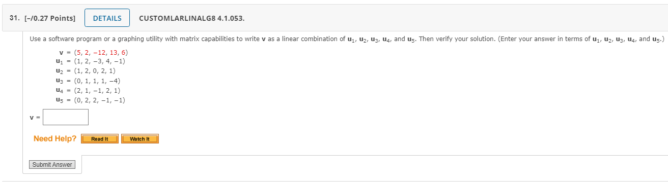 help please 31. [-/0.27 Points] DETAILS