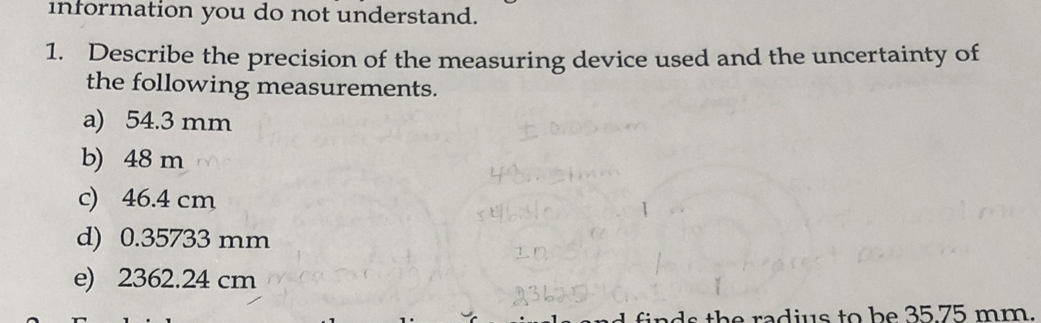 information you do not understand. 1. Describe