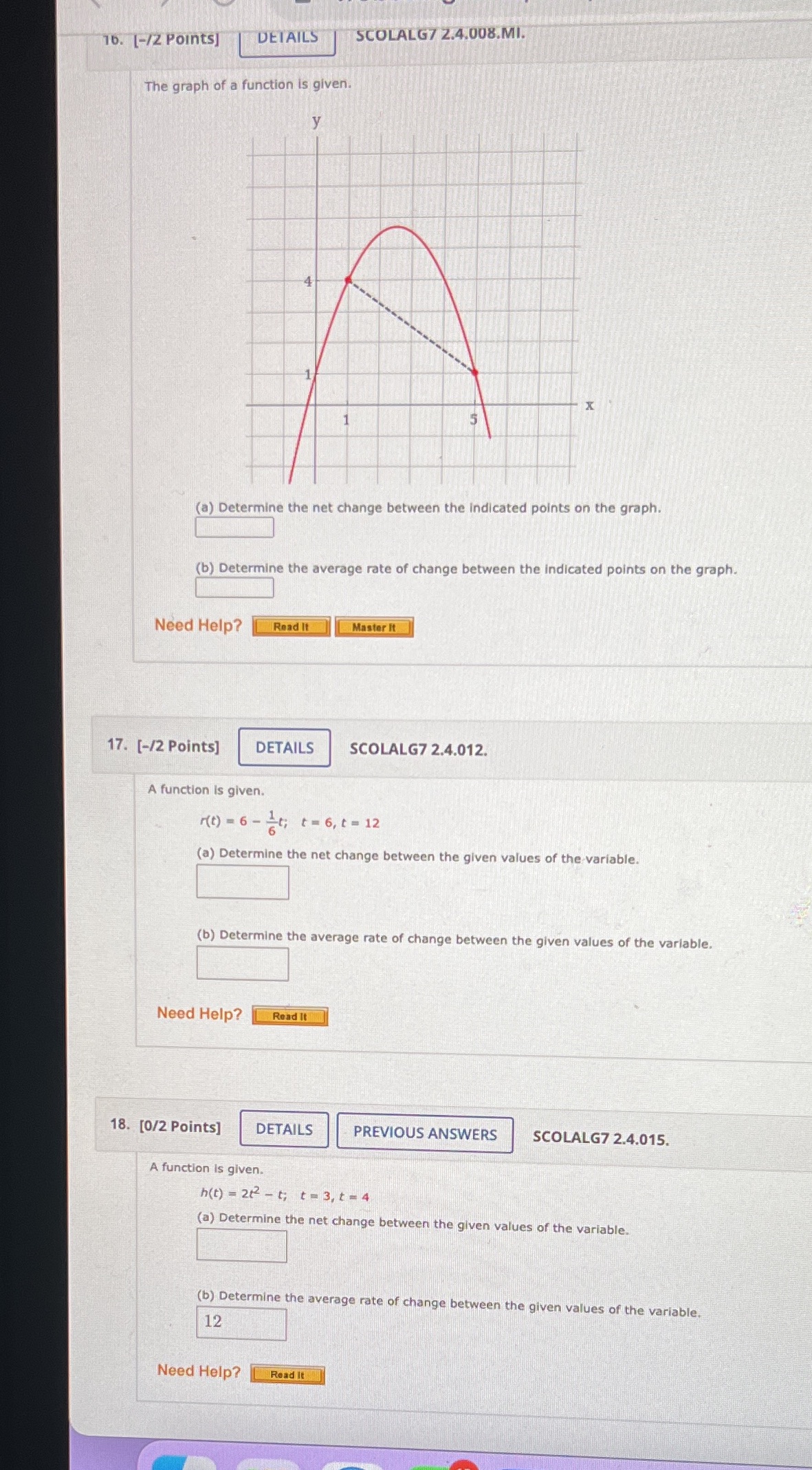i need help with 16,17and 18 please 16. [-/2
