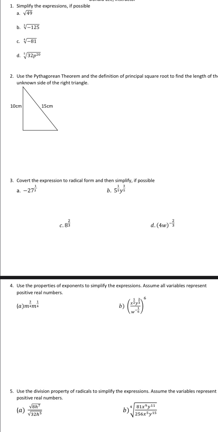 1. Simplify the expressions, if possible a. V49
