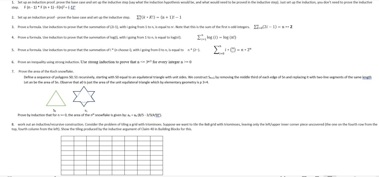1. Set up an induction proof, prove the base case
