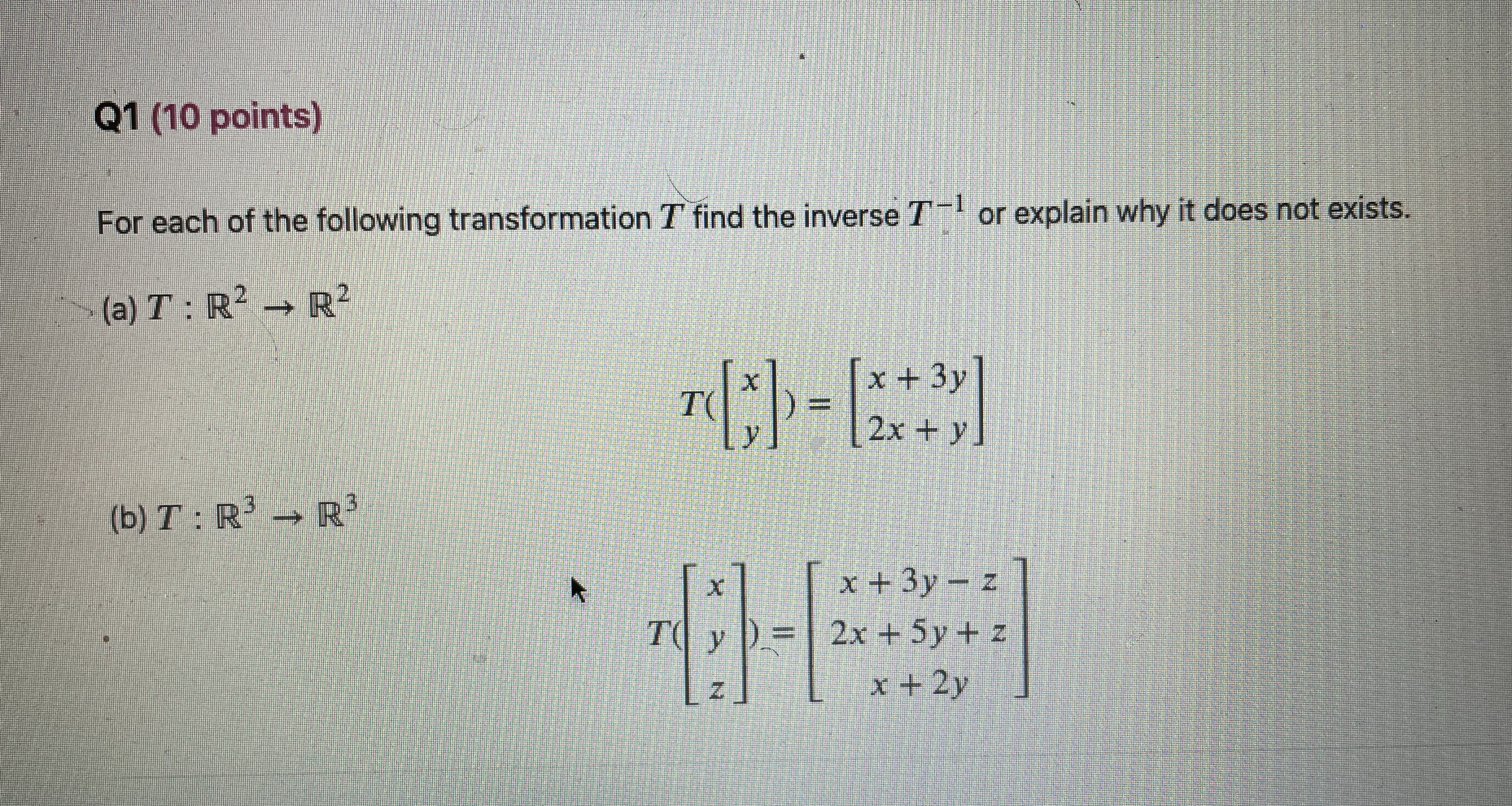 Q1 (10 points) For each of the following