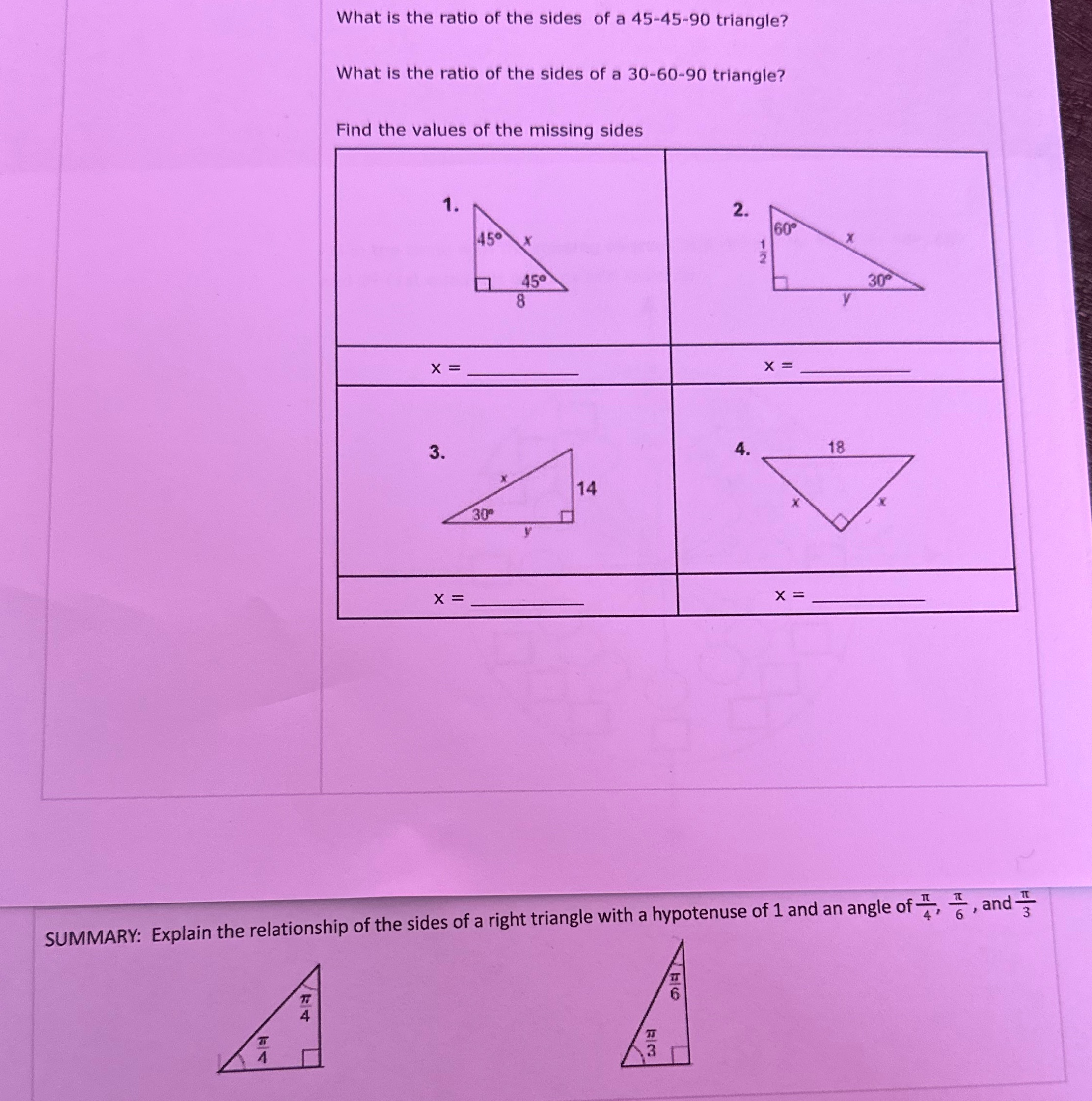 What is the ratio of the sides of a 45-45-90