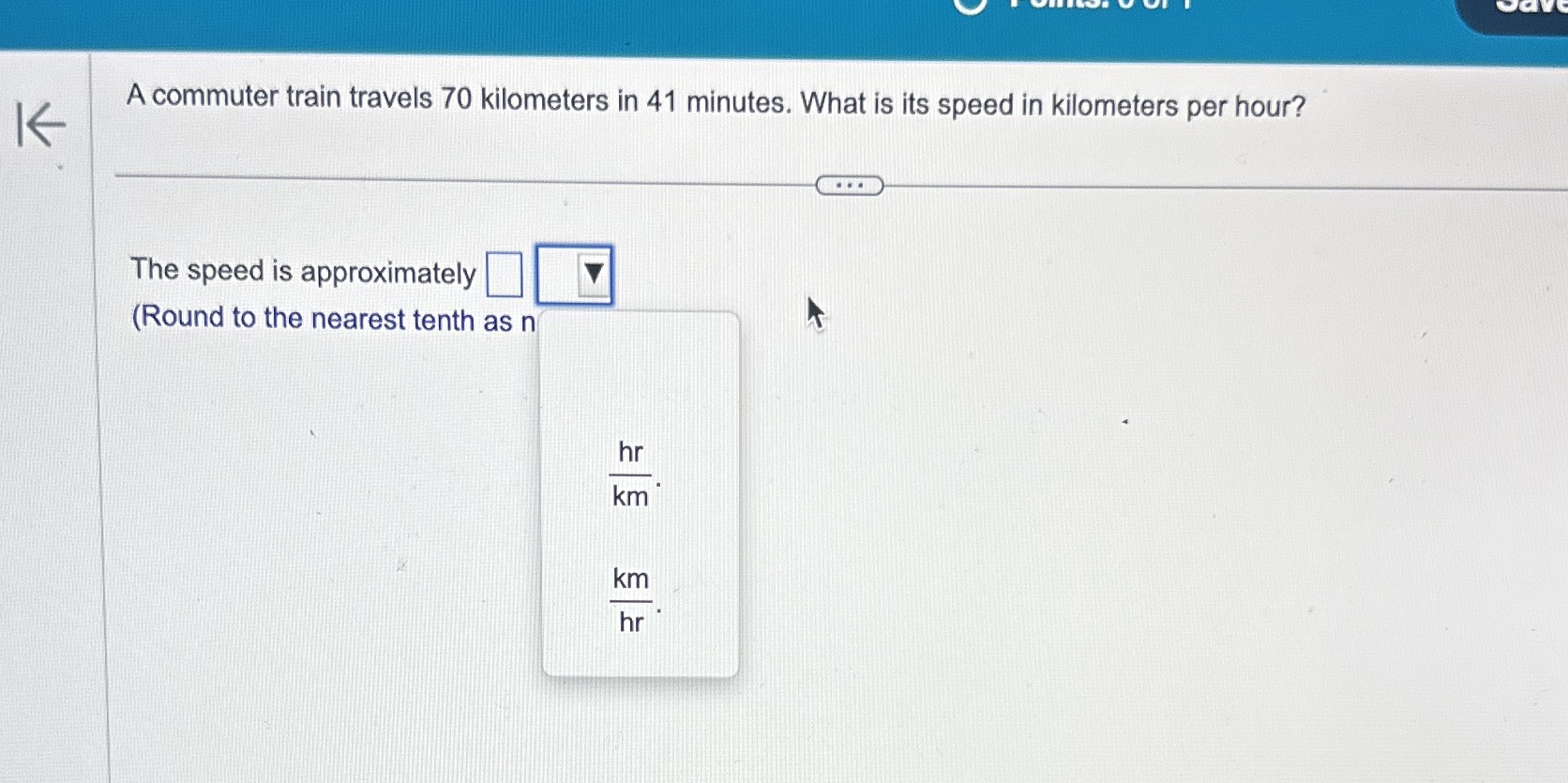 A commuter train travels 70 kilometers in 41
