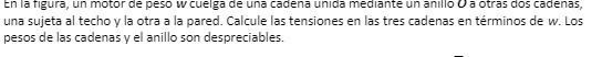En la figura, un motor de peso w cuelga de una