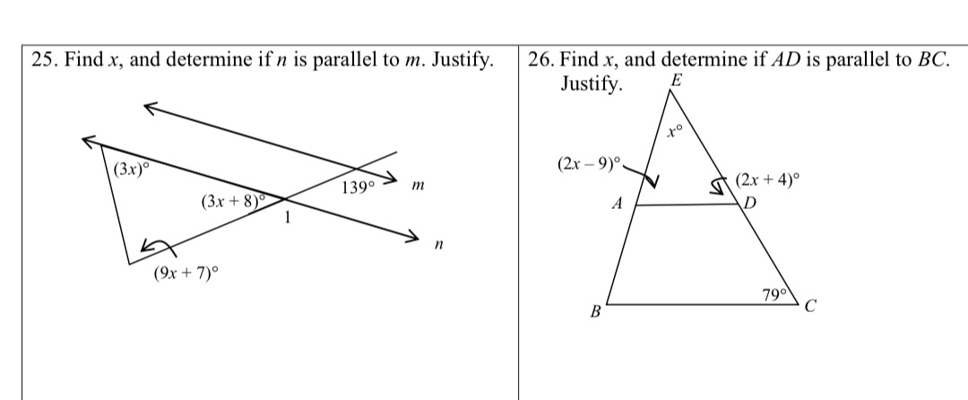 25. Find 2:, and determine if n is parallel to m.