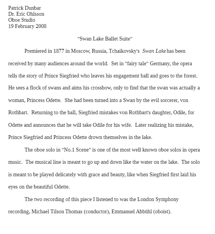 Patrick Dunbar Dr. Eric Ohlsson Oboe Studio 19