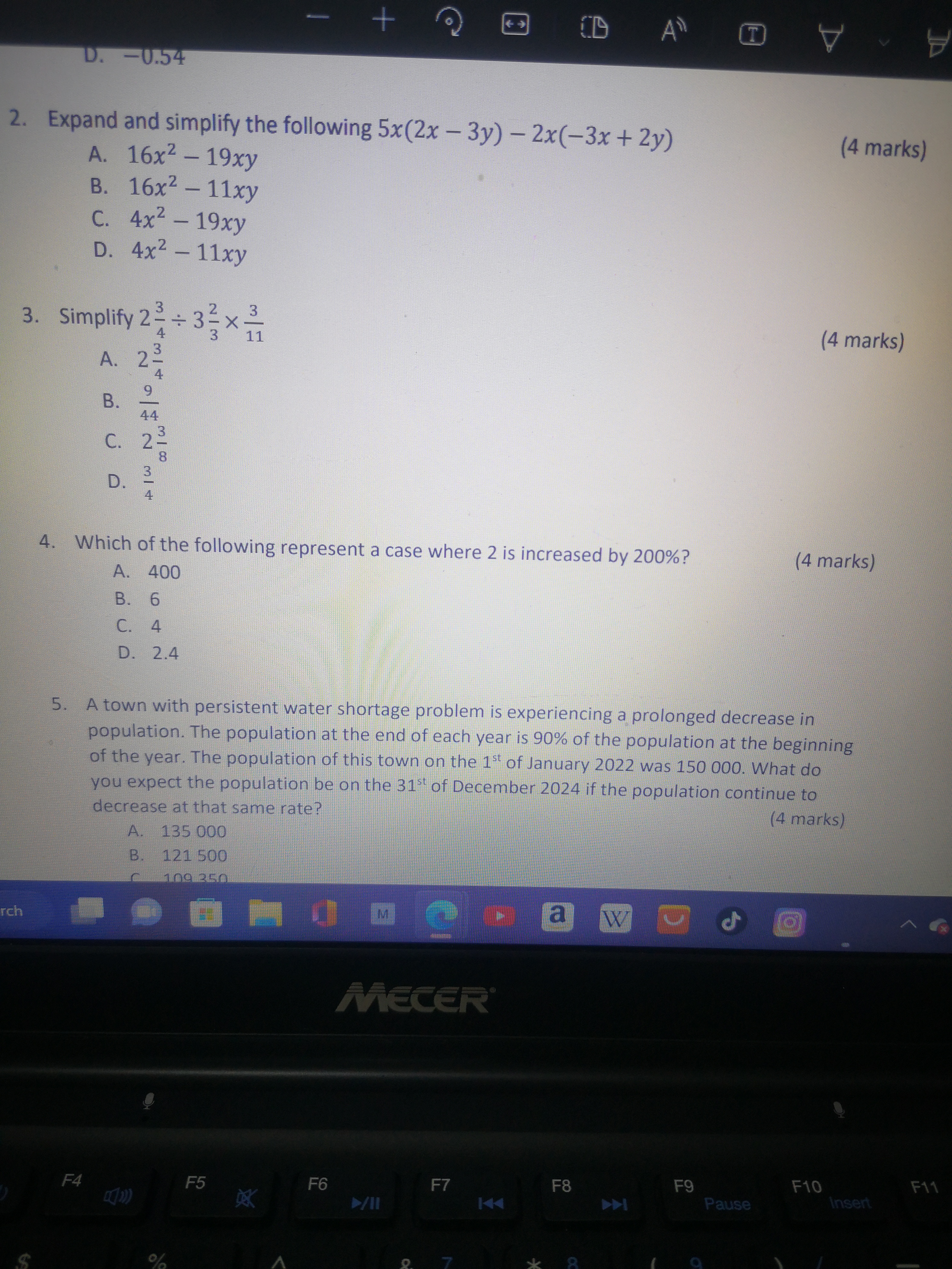 T A D. -0.54 2. Expand and simplify the following
