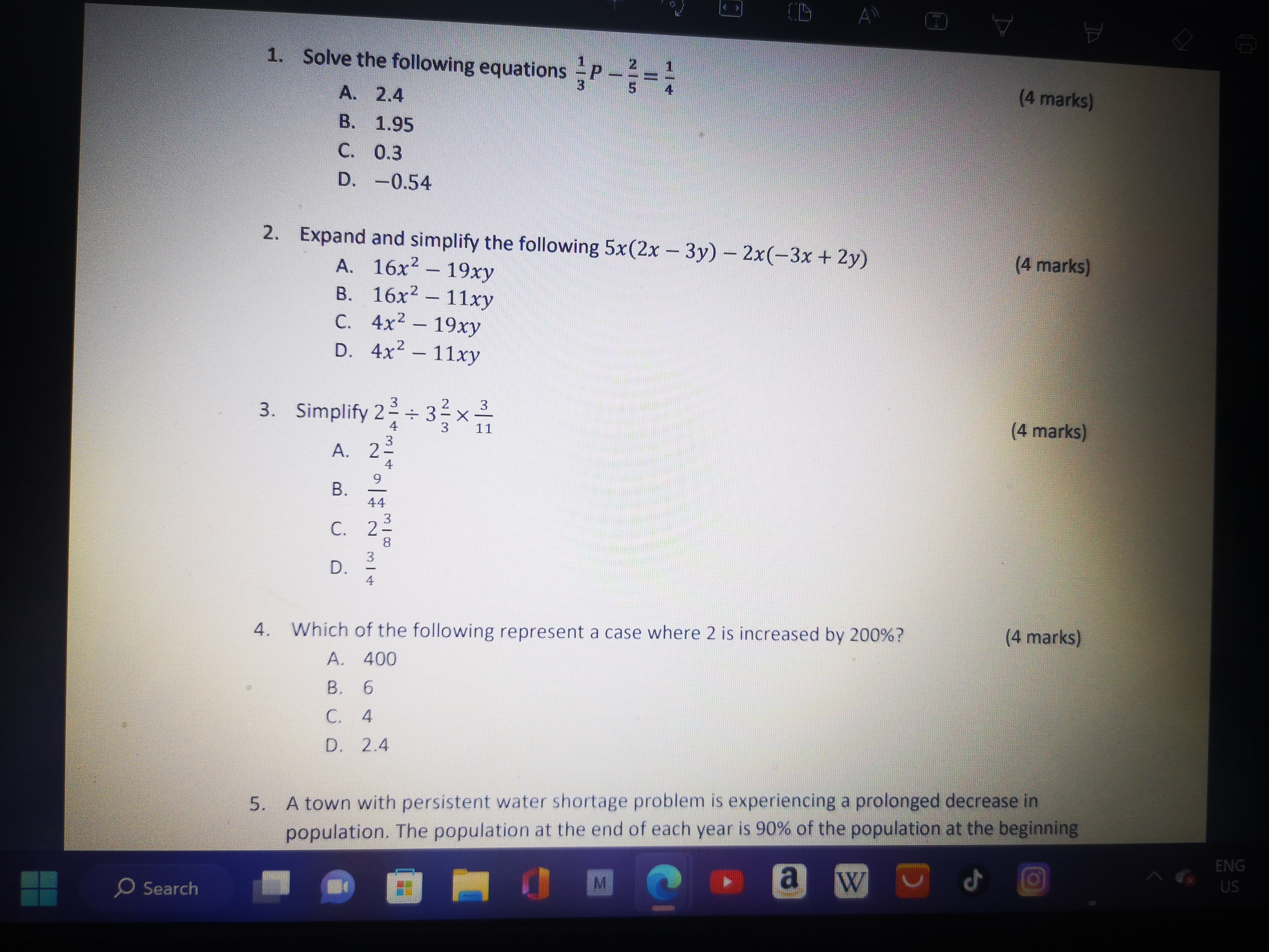 T A D. -0.54 2. Expand and simplify the following
