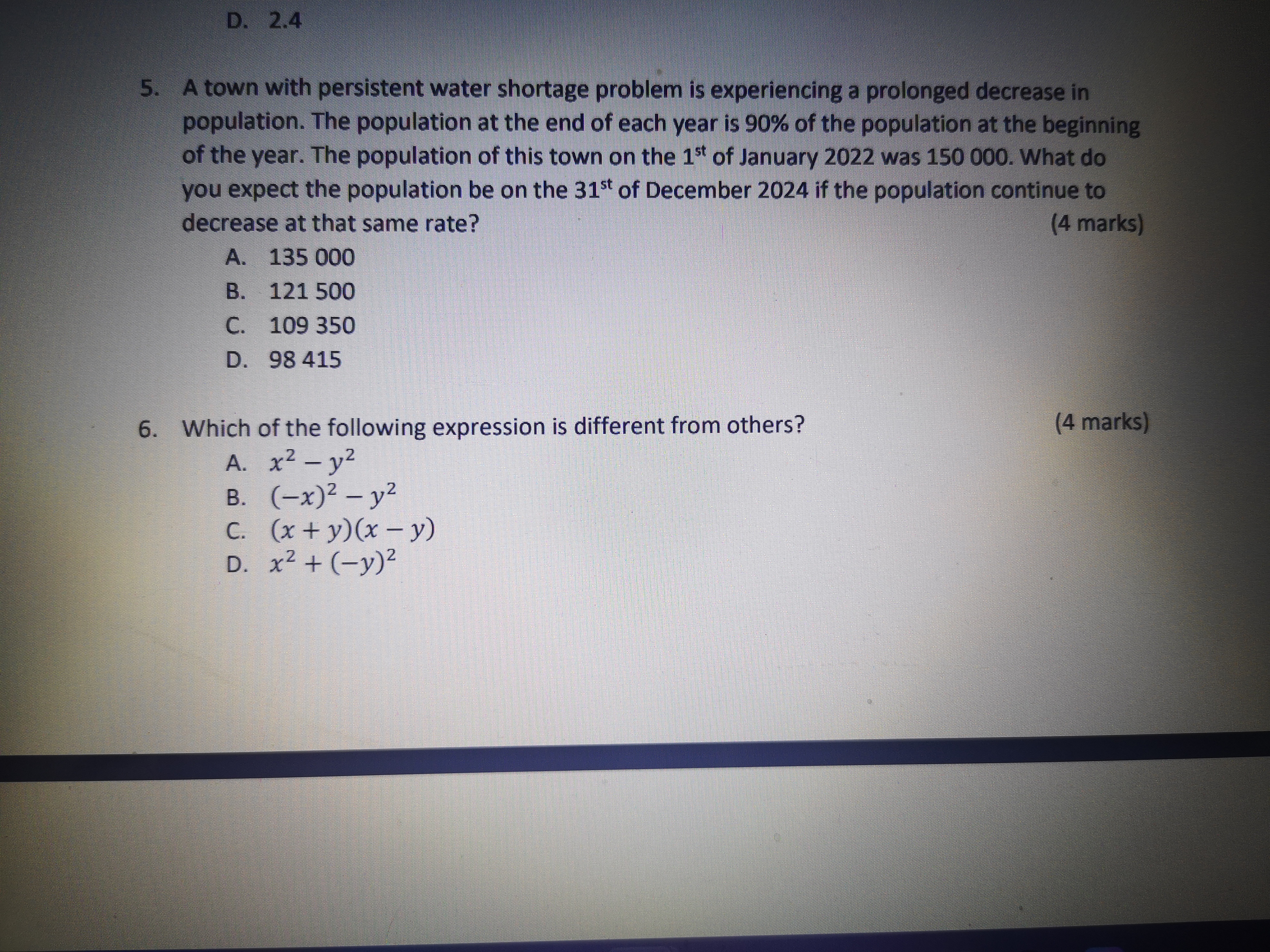 T A D. -0.54 2. Expand and simplify the following