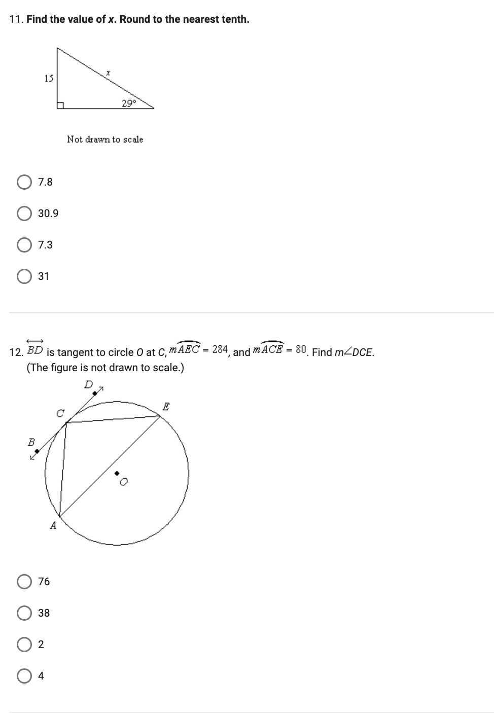 11. Find the value of x. Round to the nearest
