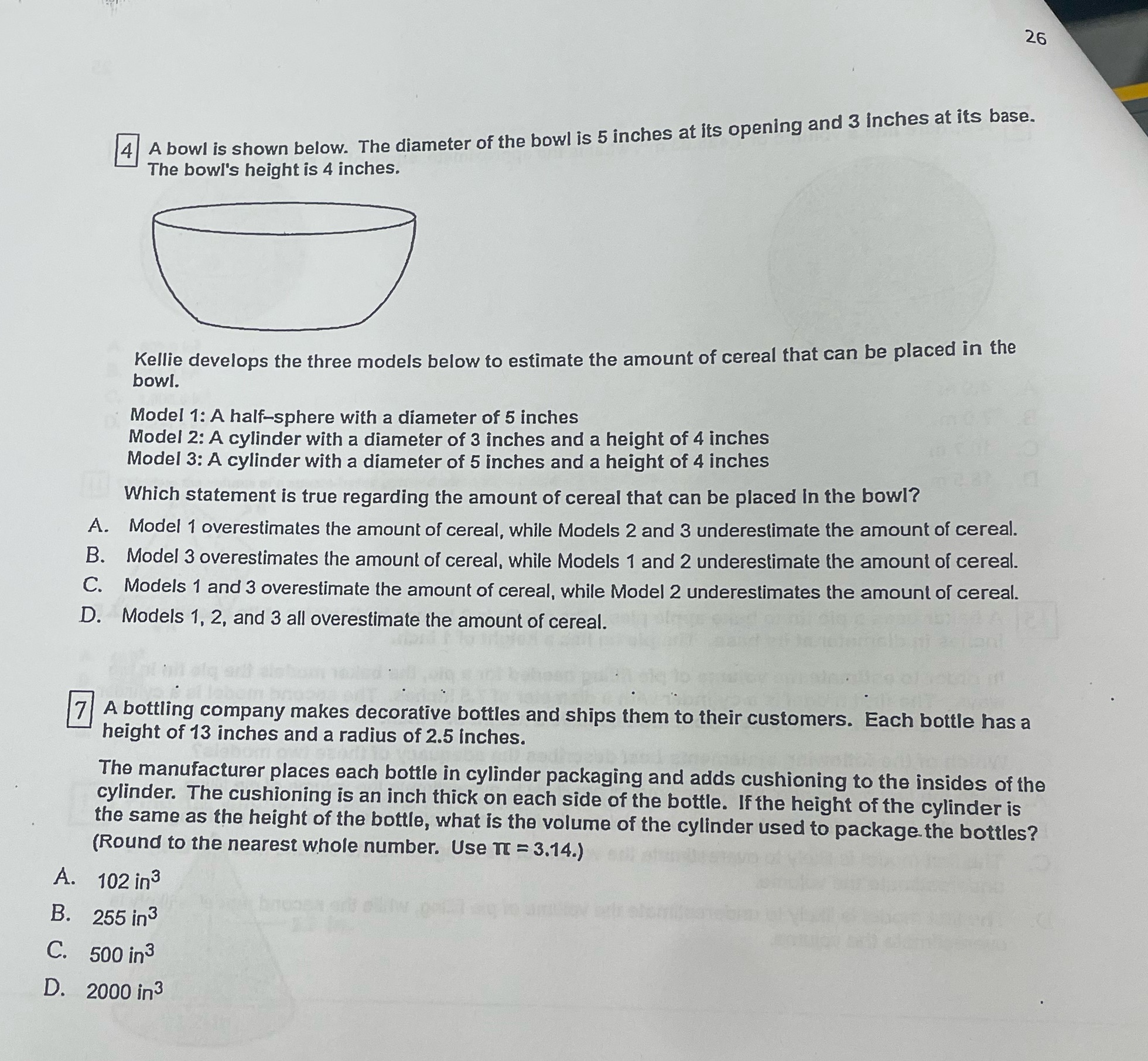 26 A bowl is shown below. The diameter of the