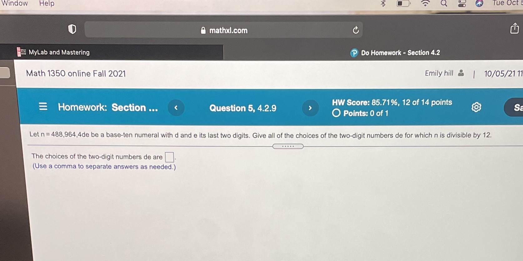 Window Help Tue Oct mathxl.com C MyLab and