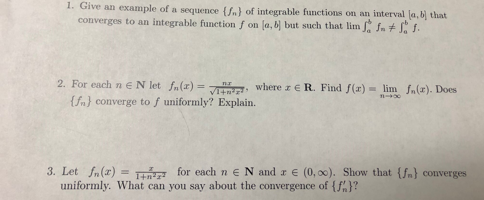 1. Give an example of a sequence {fn} of