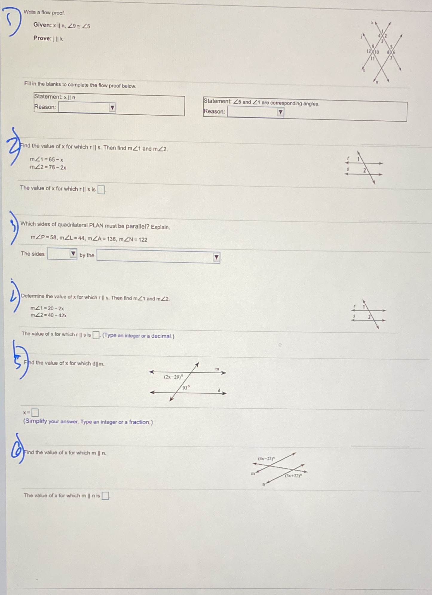 Write a flow proof Given: x || n, 29= 25 Prove: ]