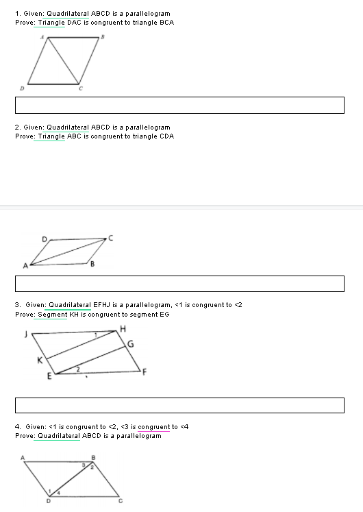1. Given: Quadrilateral ABCD is a parallelogram