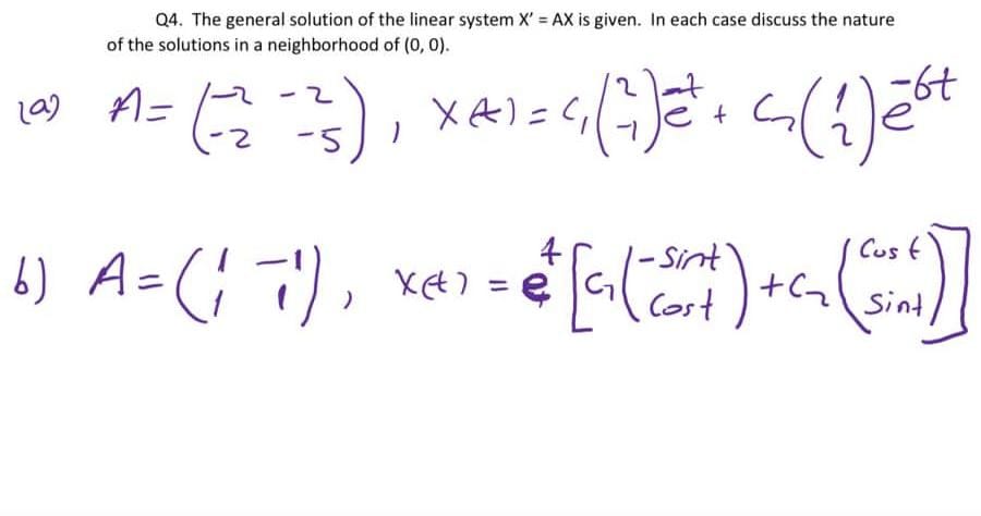 Q4. The general Solution of the linear System