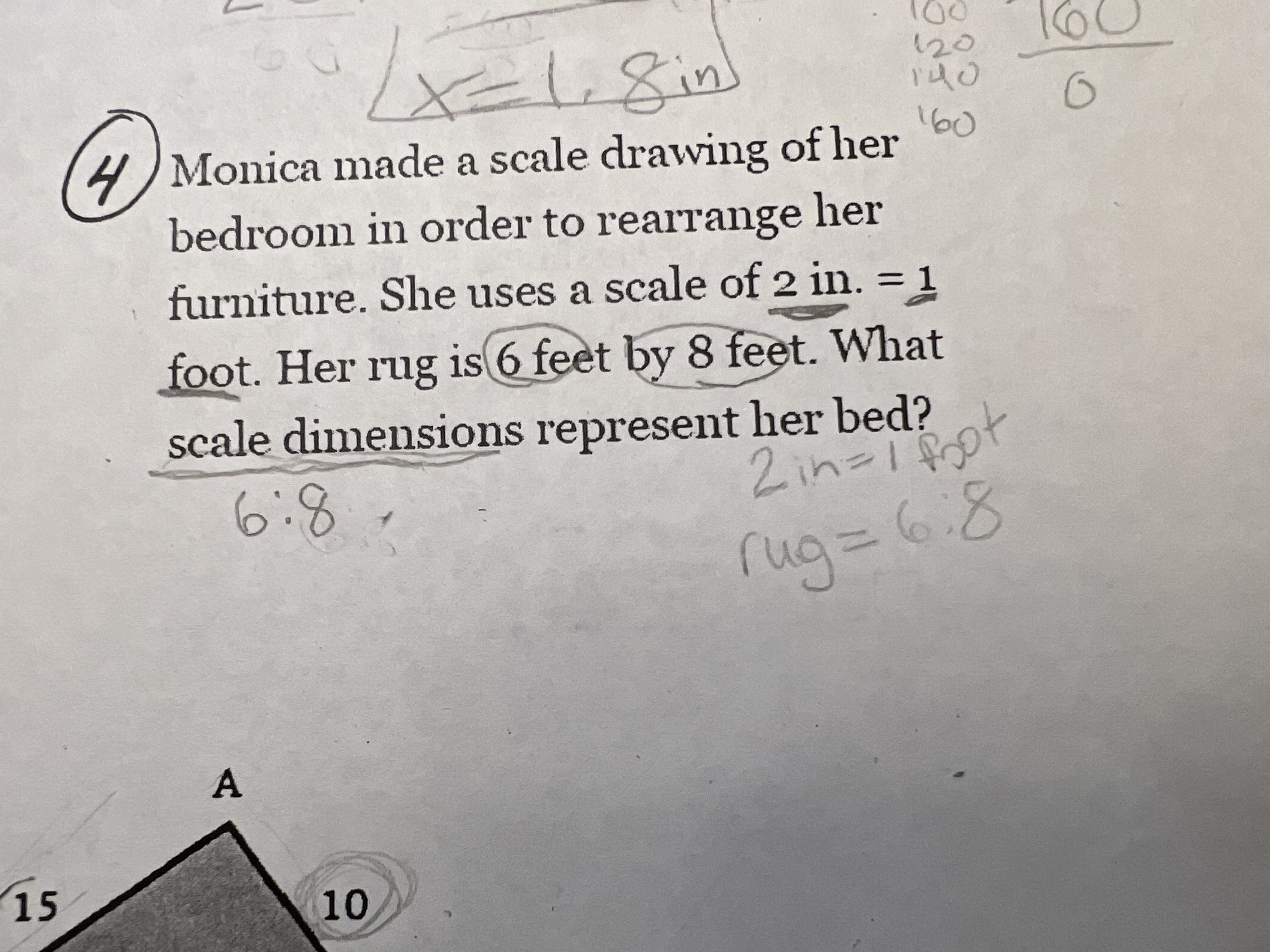 100 L in 120 160 Monica made a scale drawing of
