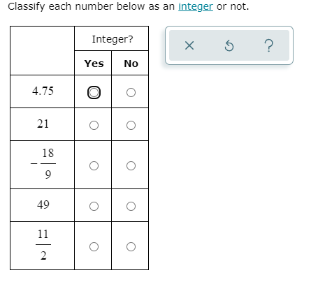 Classify each number below as an integer or not.