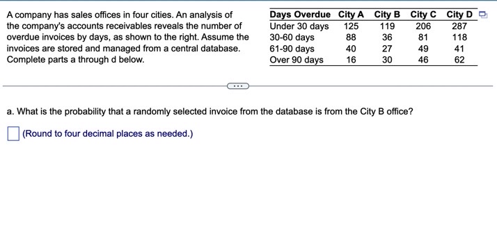 A company has sales offices in four cities. An