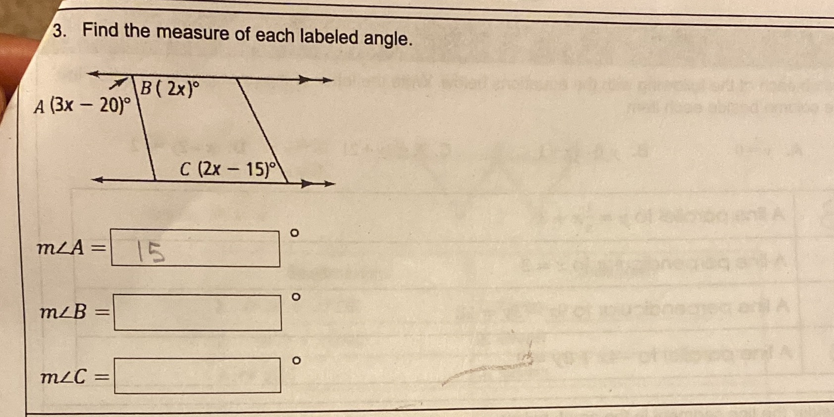 3. Find the measure of each labeled angle. B ( 2