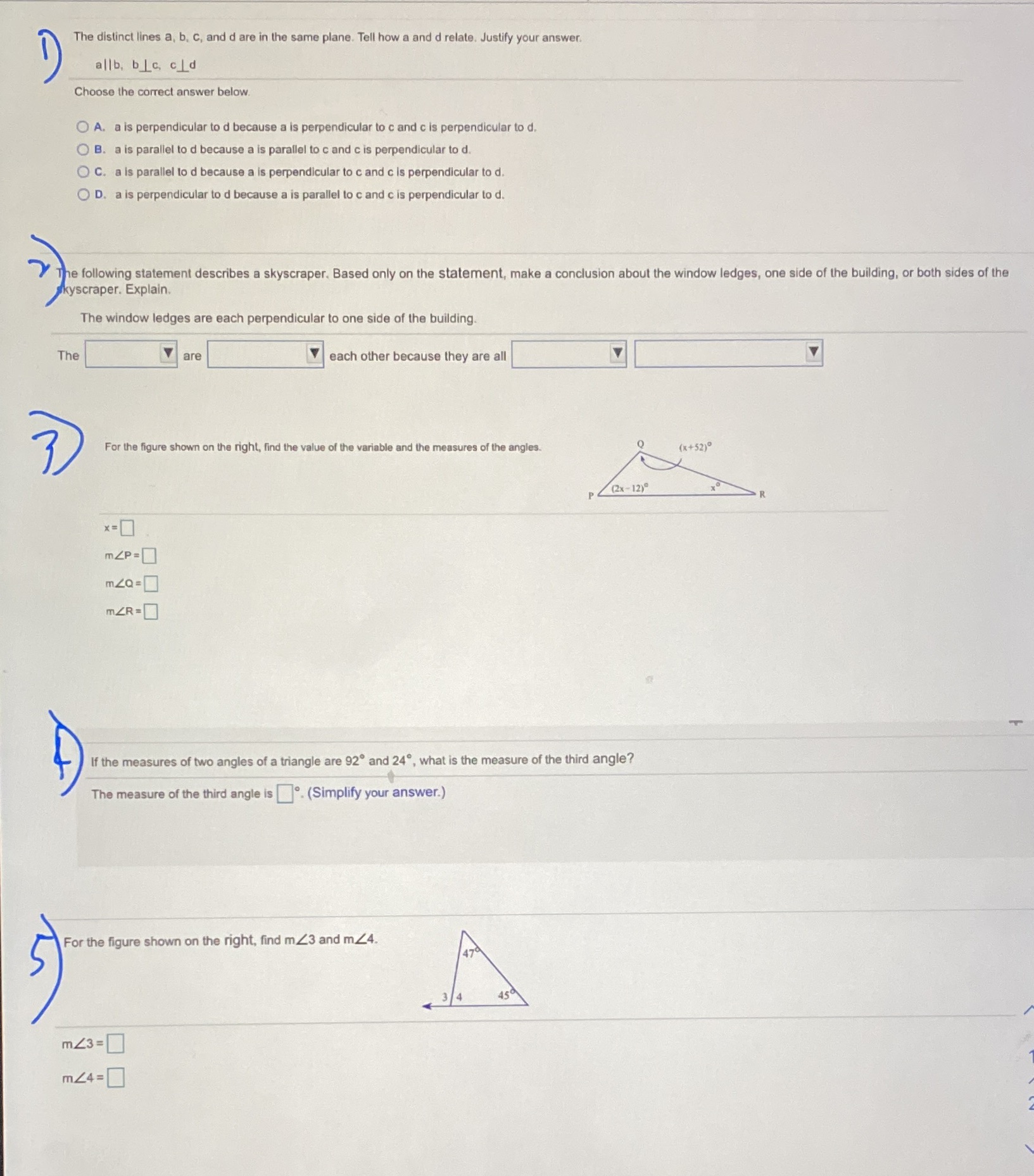 The distinct lines a, b. c, and d are in the same
