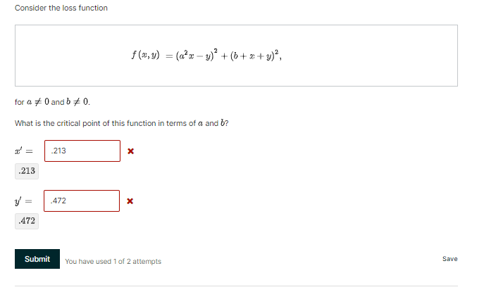 Hessian example 4 points possible (graded) Recall