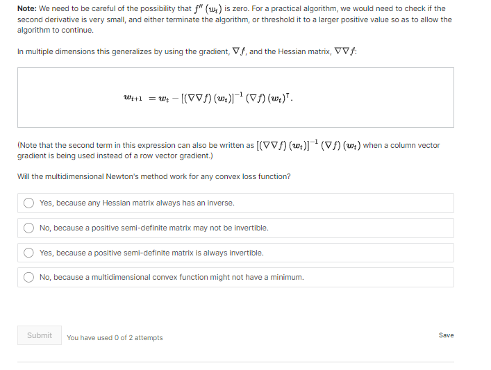 Hessian example 4 points possible (graded) Recall