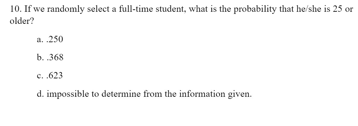 10. If we randomly select a fulltime student,