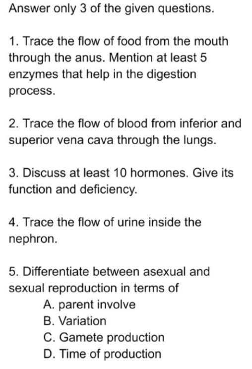 Answer only 3 of the given questions. 1. Trace